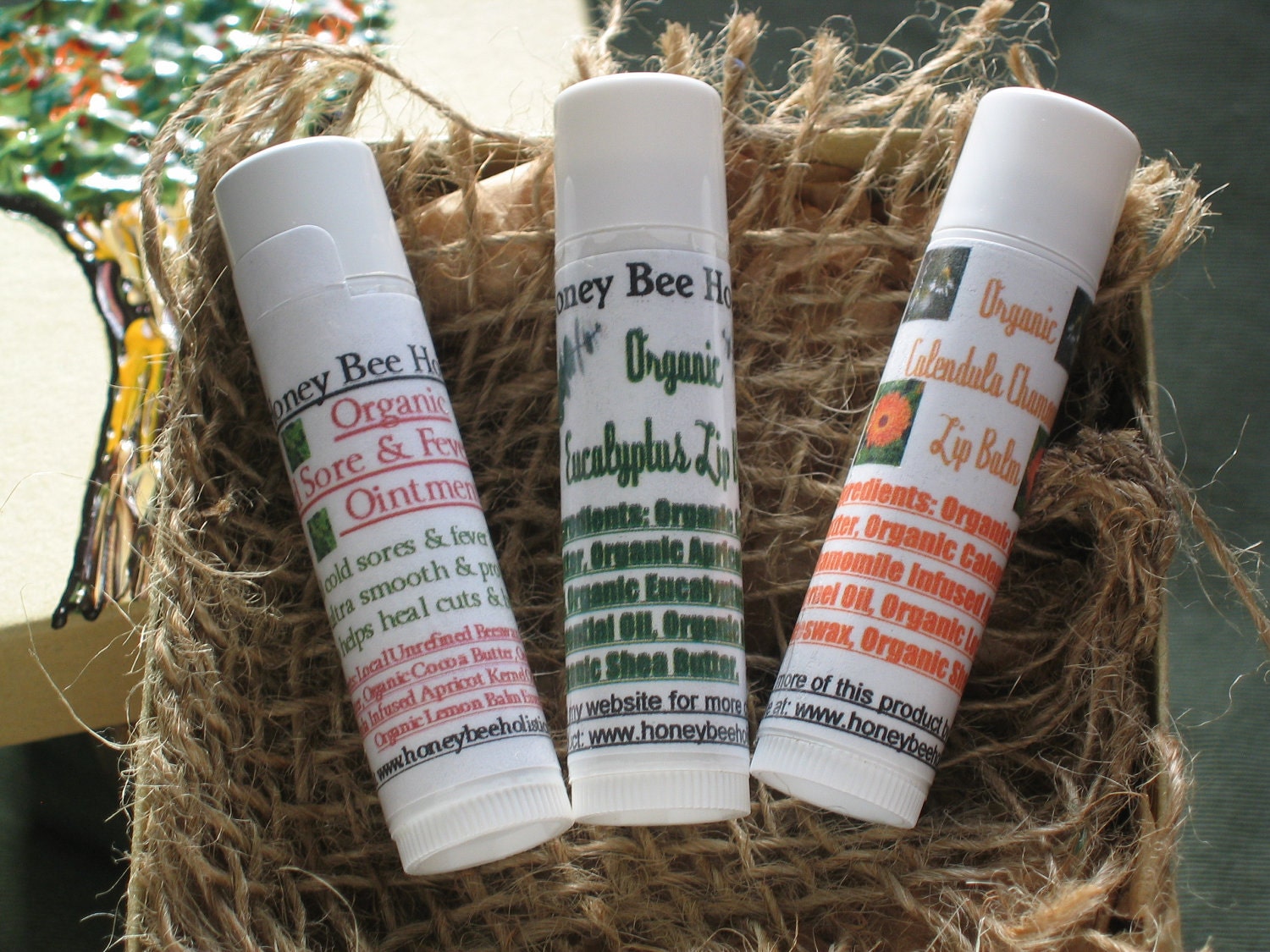 Organic Winter Rescue Lip Balm Tube Trio Pack Gift Set - Made with REAL healing essential oils - Includes Pillow Box