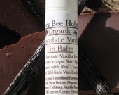 Organic Chocolate Vanilla Lip Balm includes Organic Cocoa Butter and Organic Cacao Essential Oil in a twist up tube