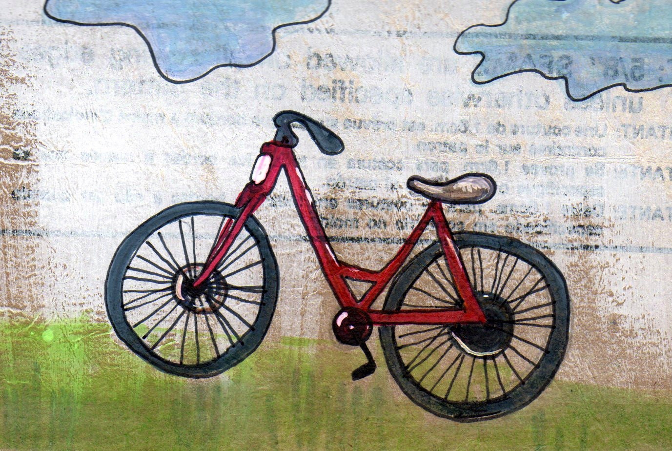 ON SALE red bike is red - 4x6 affordable print on photo paper- original drawing of a bicycle - FREE shipping
