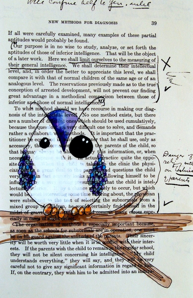 Owls --- free shipping --- set of four drawings on vintage psychology paper --- 1940s-- Prints in 5x7