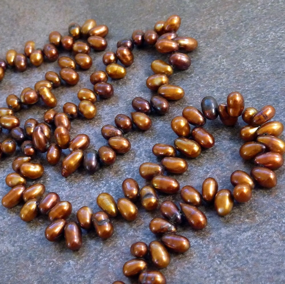 Freshwater Pearls Dancing Top Drilled Golden Brown 5mm 7mm SALE