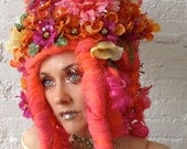 peachy pink wig - romantic mermaid parade wig - pink and orange - margueriteatelier