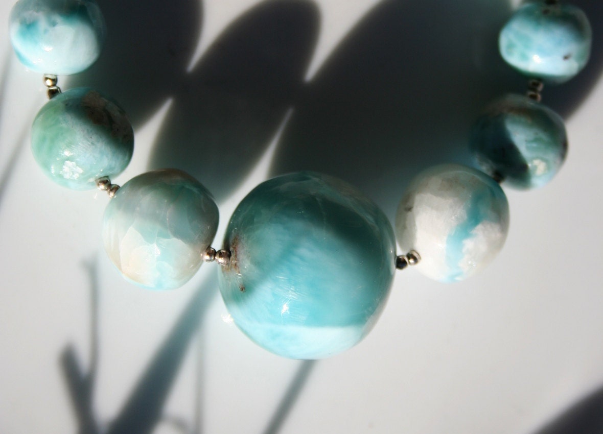 Large Larimar Stone and Sterling Silver Necklace