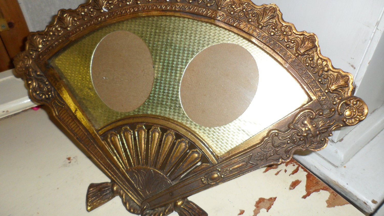 reserved vintage gold victorian fan shaped by MyVintageStarr