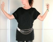 Black Wool Kimono Style Long Top Tunic Boat Neck Size XS S M L