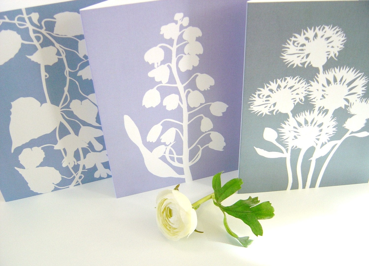 Botanical Papercut Greetings Cards (A5) - Set of Three in Blue