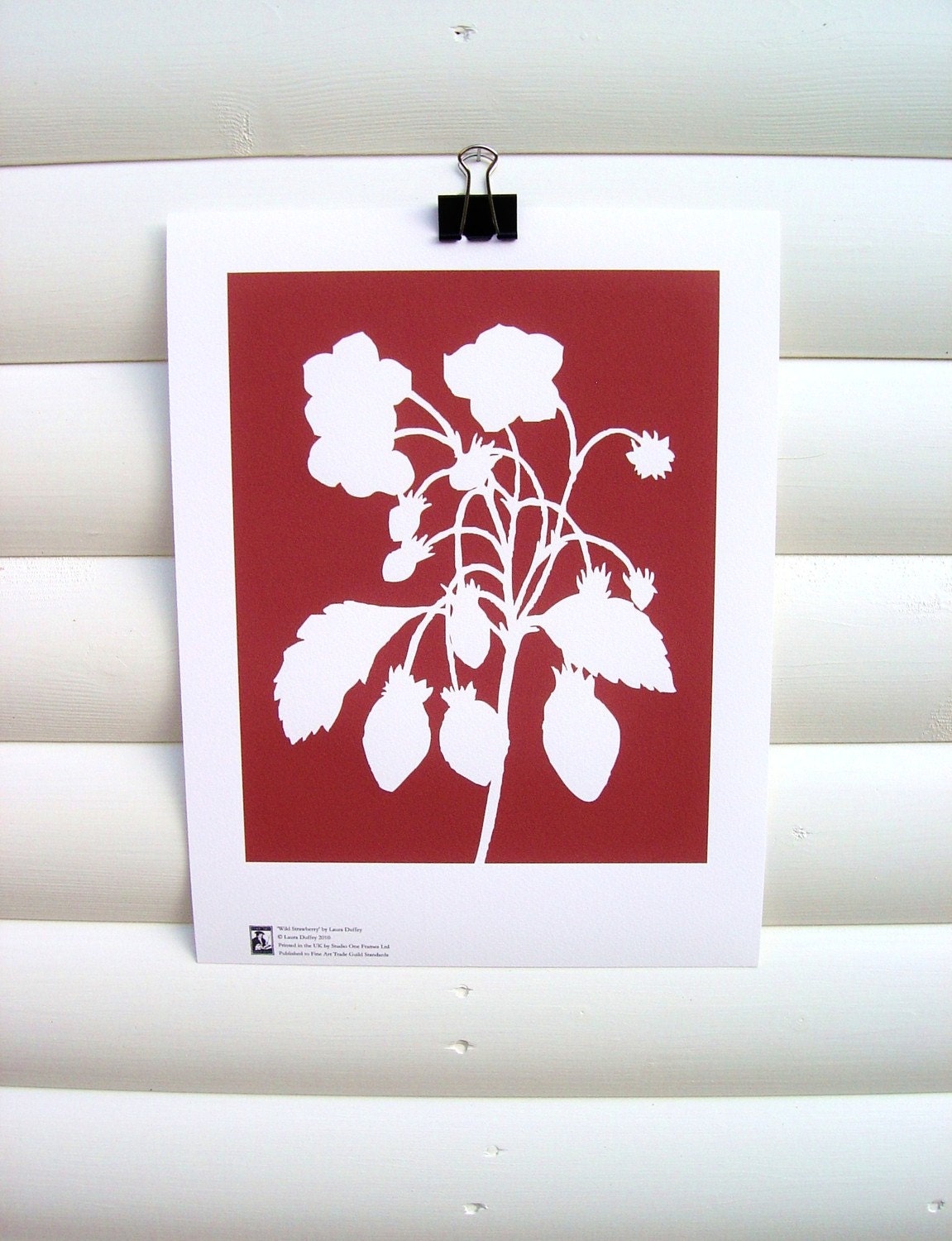 Botanical Art Print 10x8 - Strawberry in Ruby Red Garnet - Modern Botanical Nature Floral Pretty Papercut Design