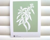 Botanivcal Nature Art Print 10x8 - Sage Olive Green Acacia Mimosa - Modern Contemporary Botanical Floral Flower Papercut Design