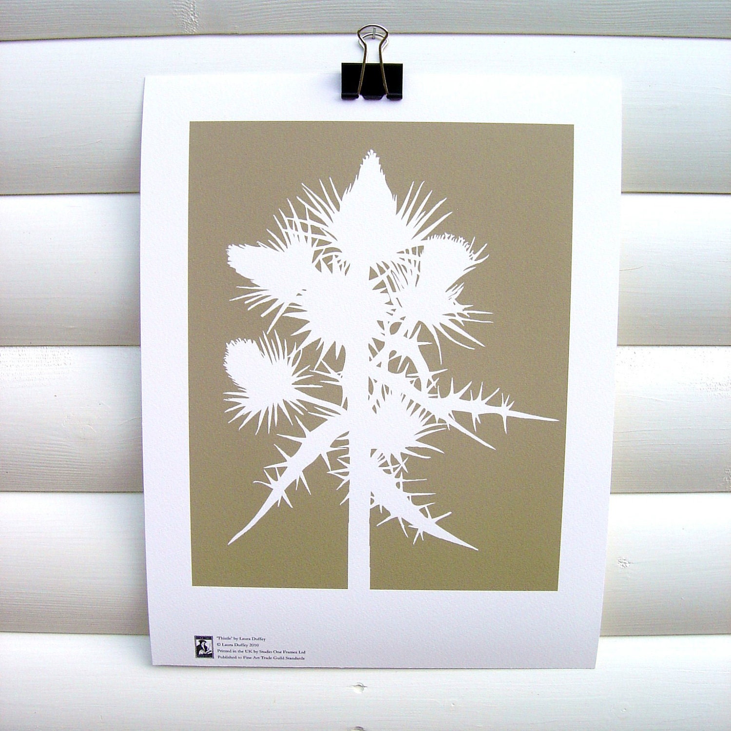 Botanical Art Print Brown Thistle - Modern Botanical Flower Floral Papercut Design - Coffee Nougat Acorn