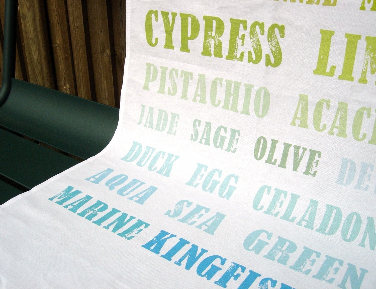 Cotton Tea Towel - Yellow Green Blue - Paint Palette Typography Design