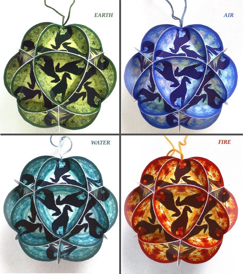 4 Greyhound Mandala Paper Ornaments kit