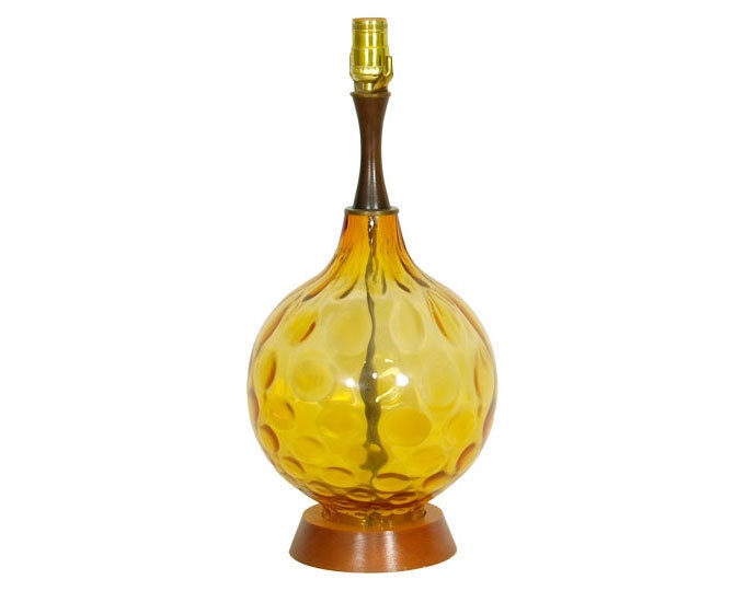 Yellow Dimpled Glass Vintage Lamp