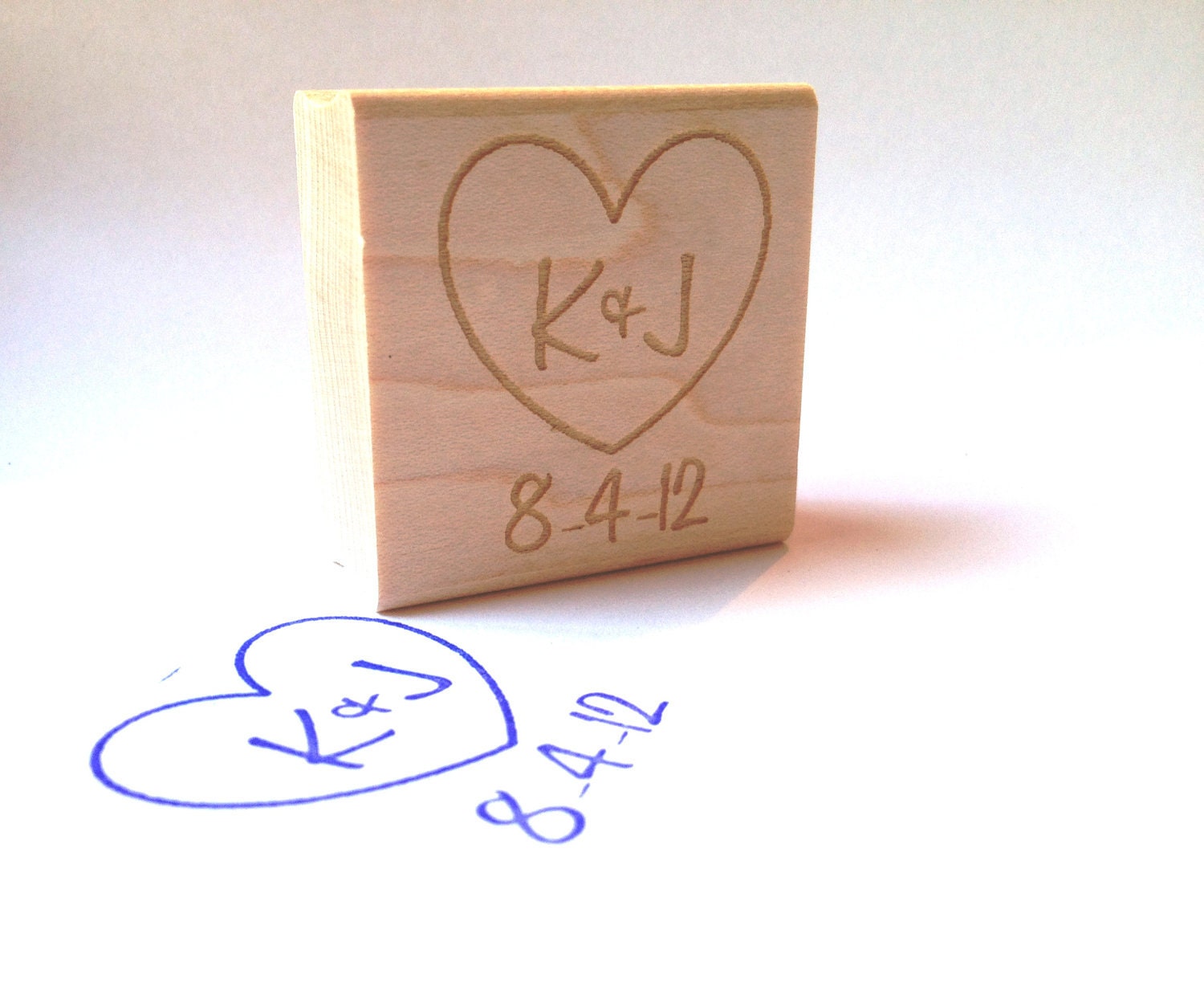 Custom Stamp. 1.5x1.5  Romantic Heart with Initials and Date. DIY Wedding Decor. Wedding Invitations. Wedding Favors.