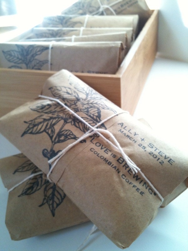 Perfectly Unique Wedding Favors. 20 Coffee Favors freshly roasted with Custom Stamp. Made to Order.