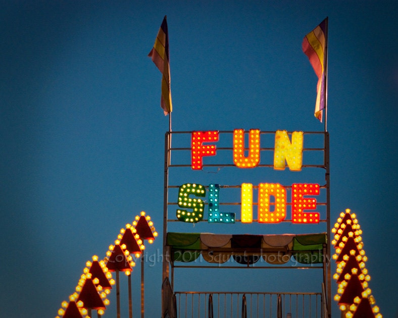 Color Photography - Amusement Park Photo - Fun Slide - Carnival - Rainbow Letters - 8 x 10 Print - Circus - State Fair - Summertime