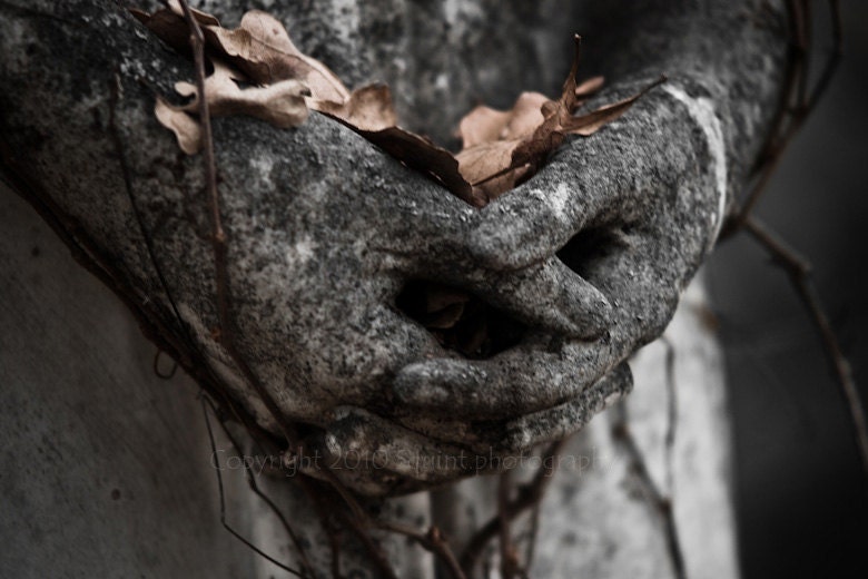 Cemetery Photo - Hands - Hands of Time Hands of Grief  - Graveyard Angel - Gothic - Dark Art - Prayer 8 x 12 Print  - Black and White