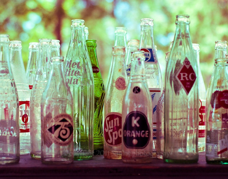 Fine Art Photograph - Coke Bottles - Vintage Soda Bottles - Green Glass - Flea Market - 11 x 14 Print - Green - Vintage Photo
