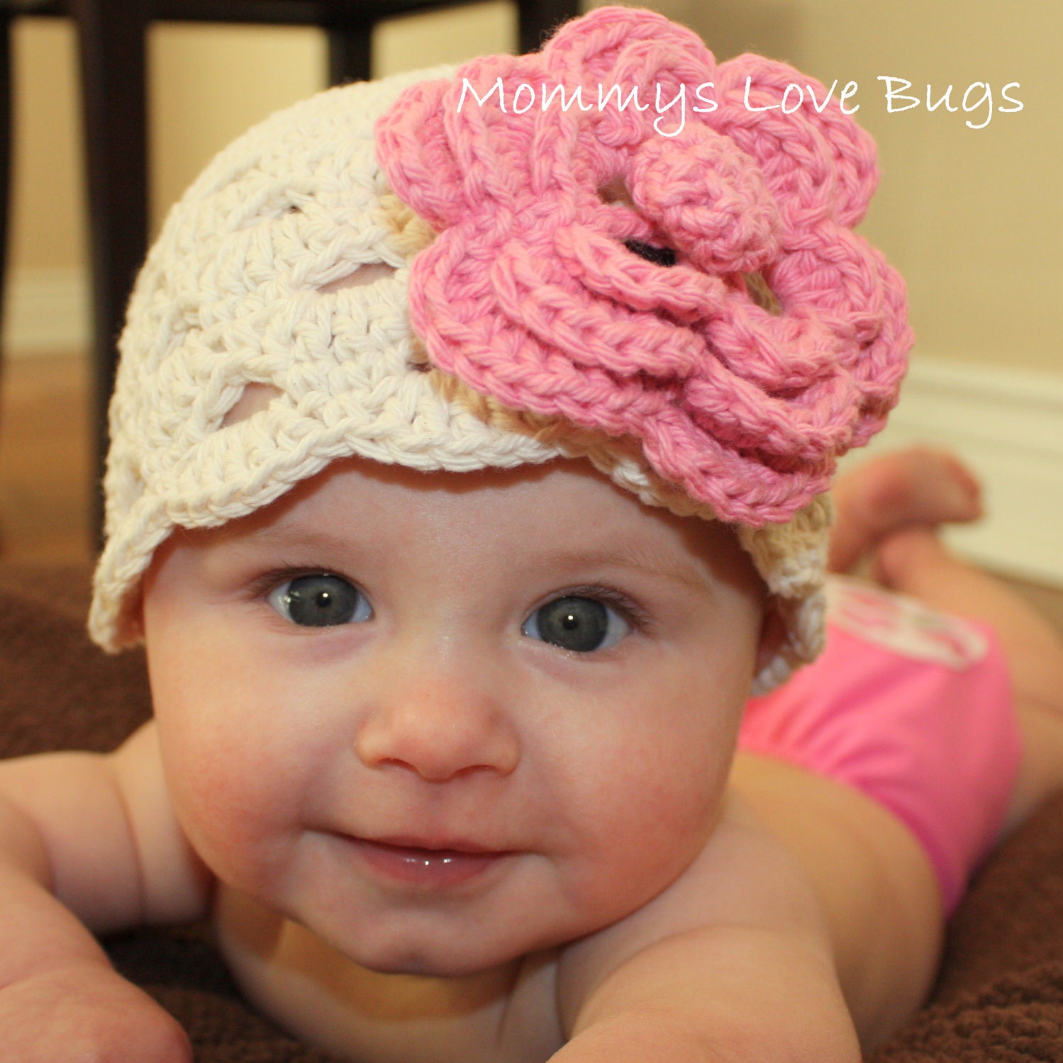 2 in 1 Beautiful Crochet Beanie with Large Removable Clip Flower - Choose your own colors and Size - Newborn through 4T