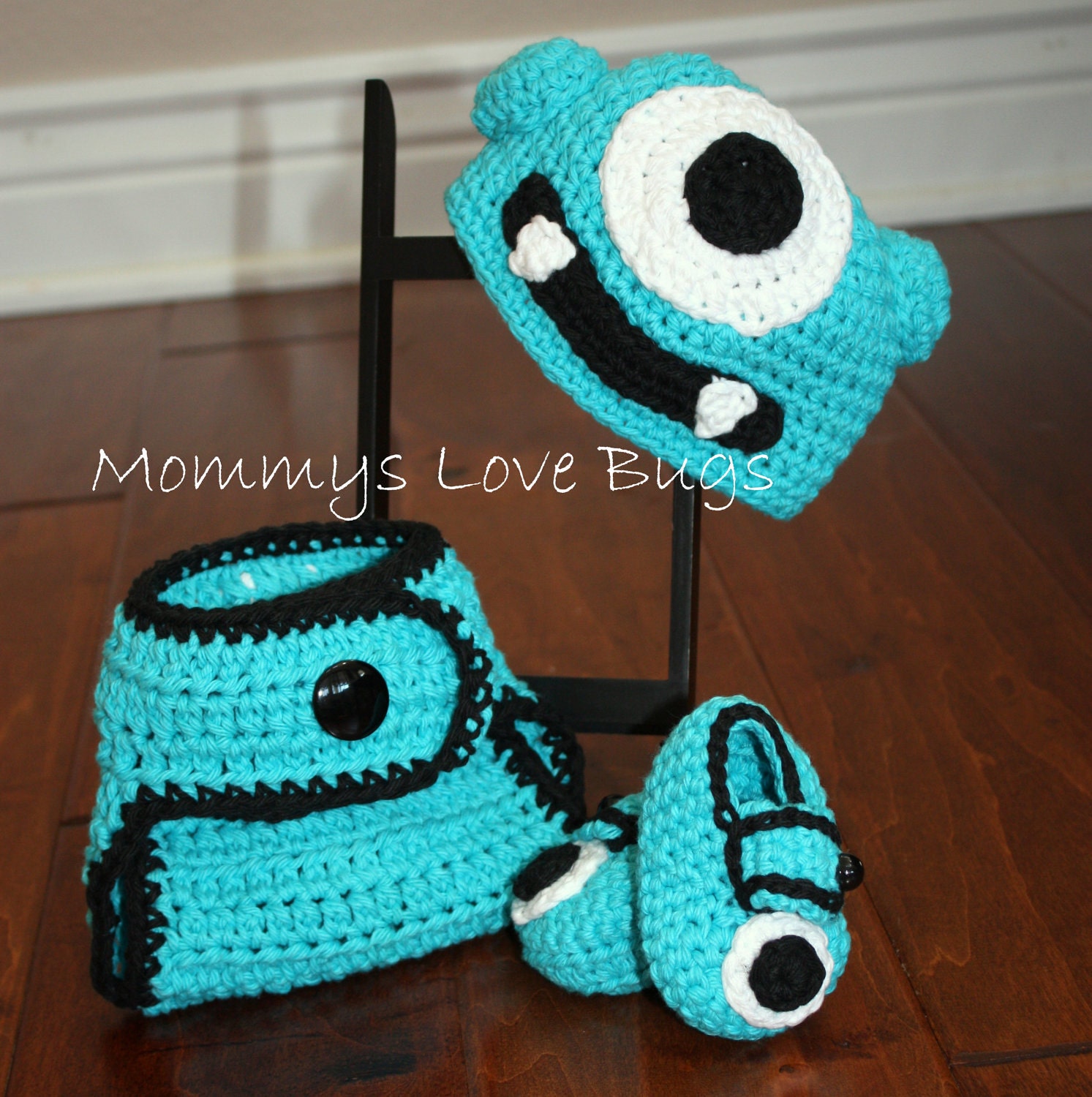 Monster Baby Crochet Beanie Booties and Diaper Cover - Newborn through 12 Month Sizes