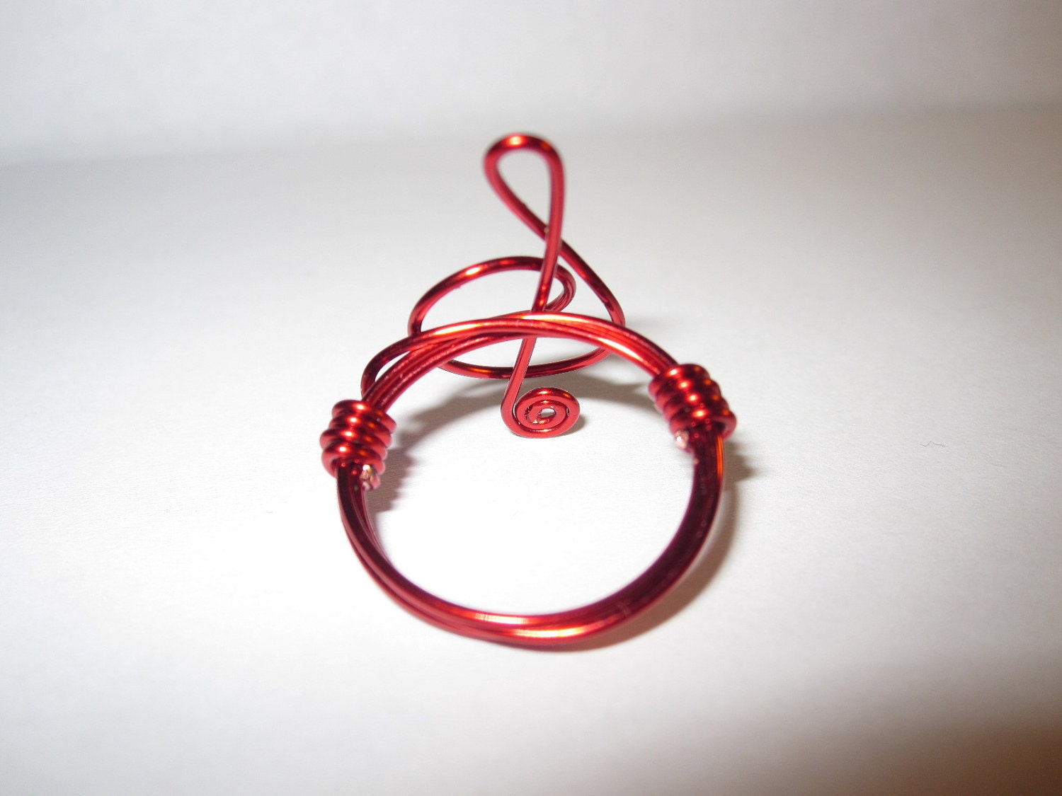 Red Treble Clef Ring Wire Wrapped Unique Gift For Her