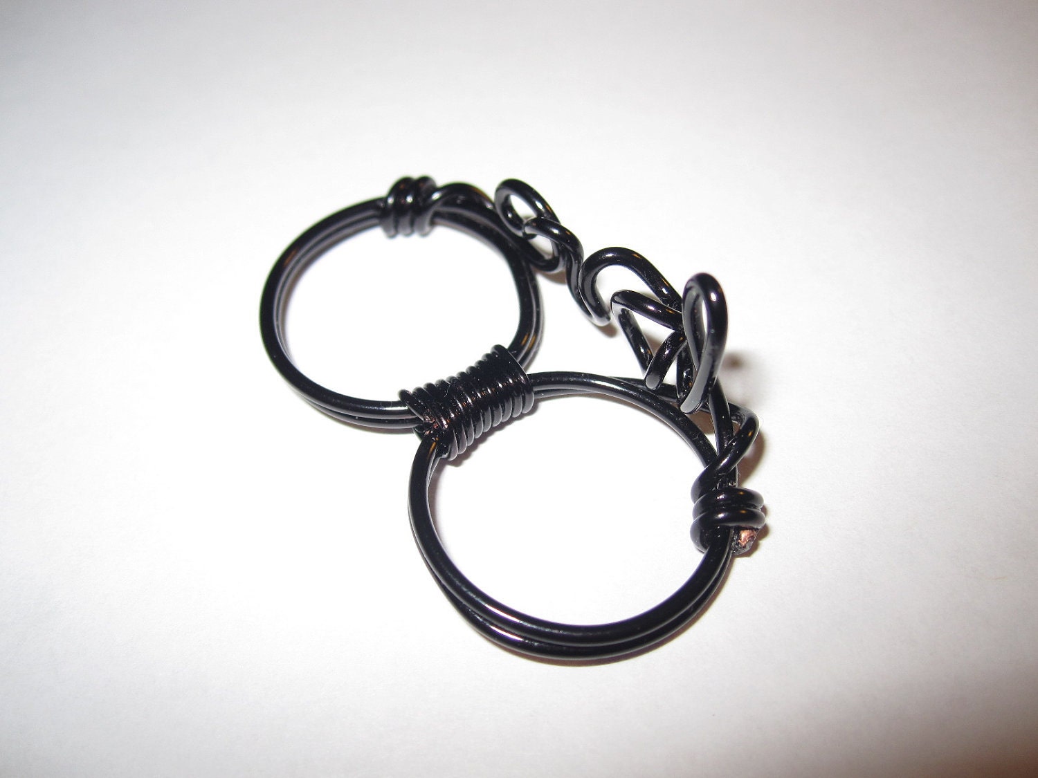 Black Wired Love Two Finger Ring Wire Wrapped Size 7 and 8 Valentines Gifts