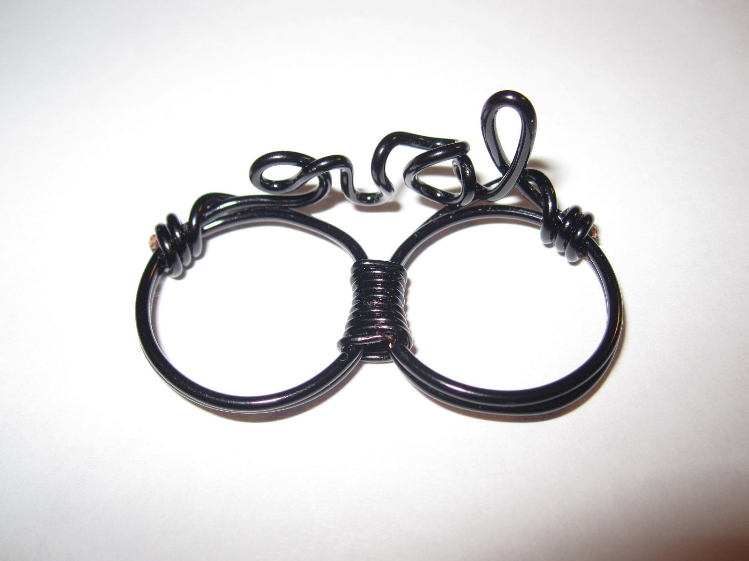 Black Wired Love Two Finger Ring Wire Wrapped Size 7 and 8 Valentines Gifts