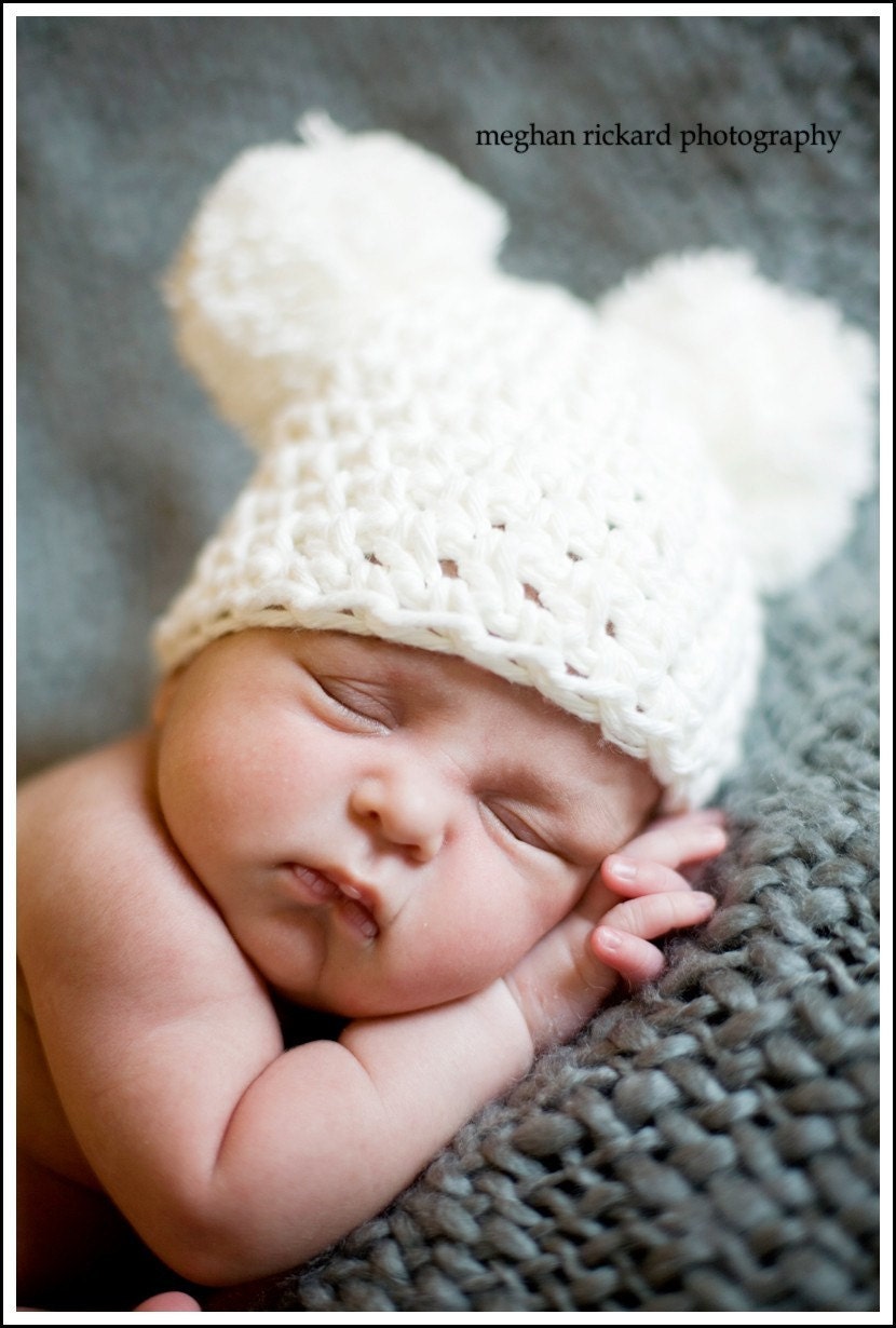 Baby Hat - White Pom Pom Hat