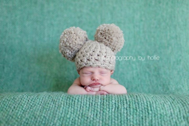 Crochet Baby Hats Pom Pom Hats Newborn Photography Props -  linen brown