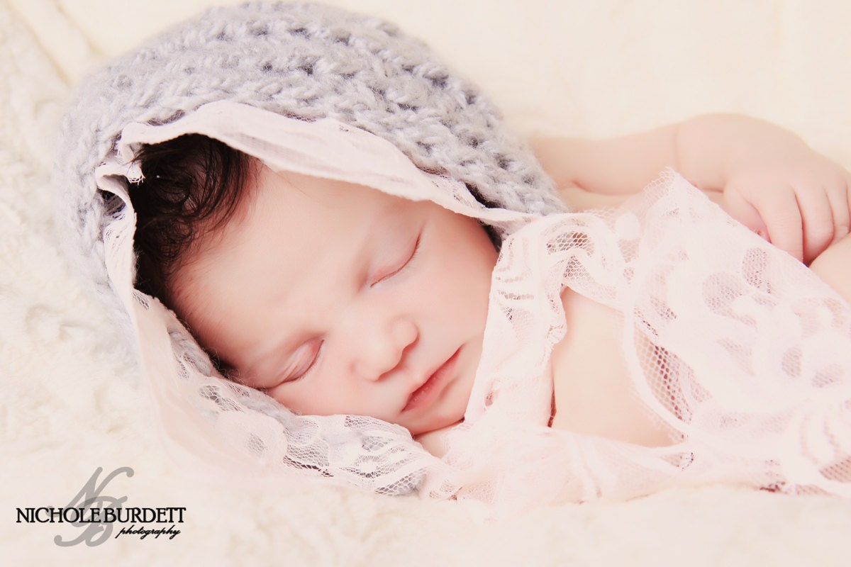 Newborn Baby Girl Hat - gray and pink lace vintage style bonnet childrens accessories