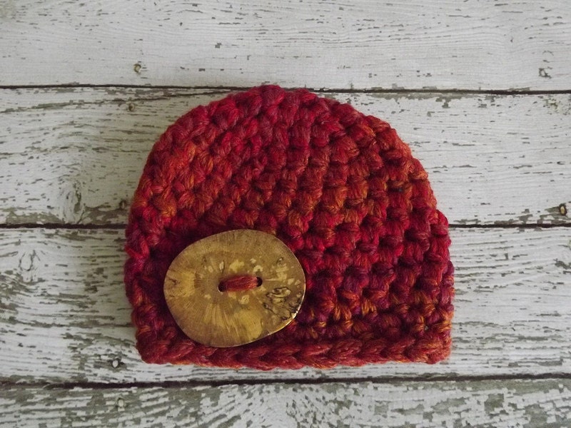 Baby Boy Hats Crochet Baby Hats Baby Girl Hats Crochet Baby Girl Hats Baby Hats Crochet Hats Newborn Hats- Tree Branch Buttons- Red Orange