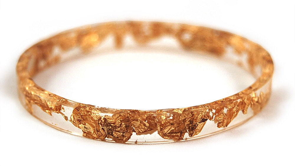 Resin Bracelet Bangle with Embedded 24k Gold Leaf