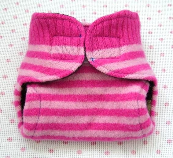 CloudKids Upcycled 100 Percent Wool Diaper Cover - Pink Stripes