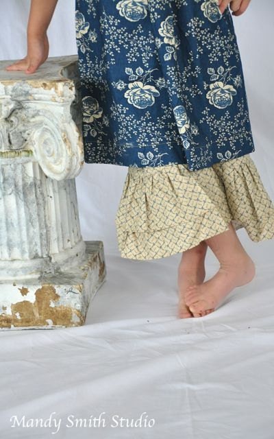 Double Ruffle Pants- Tan and Blue