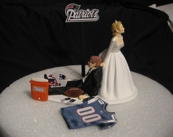 New England Patriots Wedding Cake Topper Bride Groom Jersey Helmet