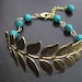 Brass Botanical Branch with Blue Ziron Brown Speckled Czech Glass Bracelet