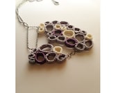 Crochet circle necklace -  voronoy cells in violet, lilac and ivory - Fnine
