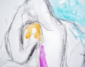 Body II- Original Figure Drawing- 14x11- Conté Crayon, Watercolor
