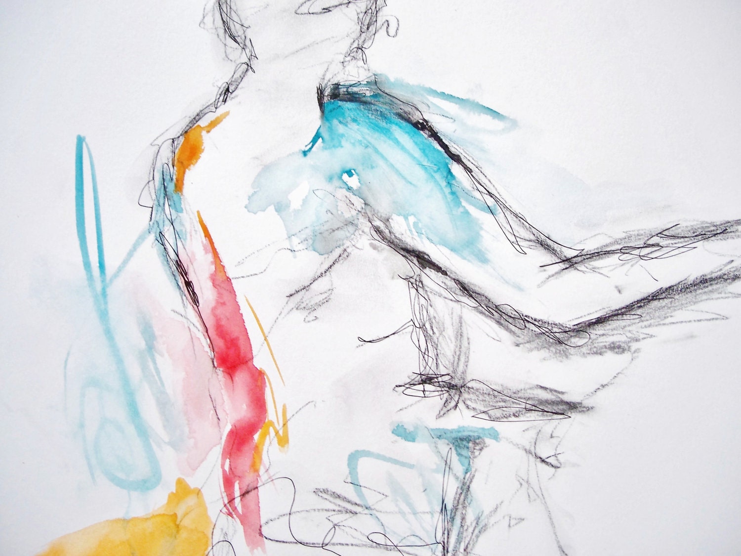 Gesture III- Original Drawing of the Human Figure- 11x14- Conté Crayon, Watercolor