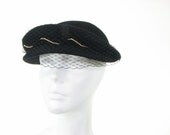 50s Black Veil Trim Hat
