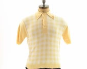 Mens 60s Yellow Checkered Retro Rockabilly Polo Shirt Medium