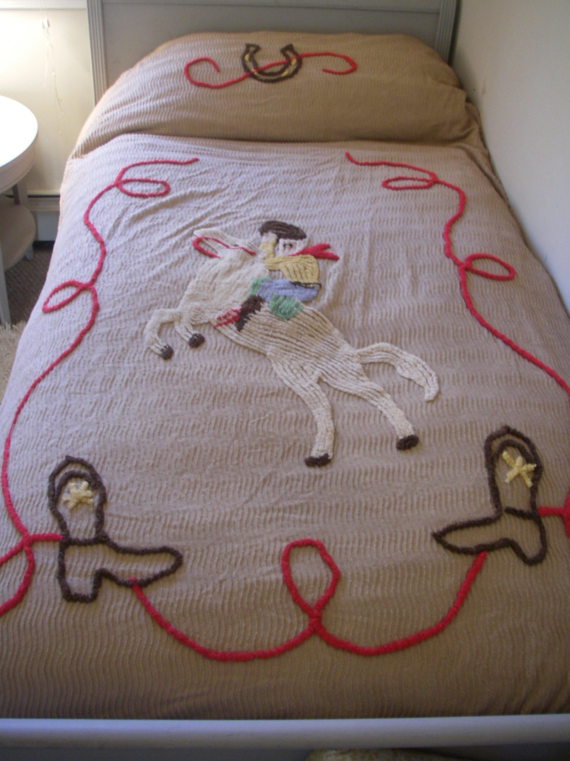 Vintage Chanille Cowboy bed spread