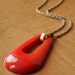 Vintage Red & Gold Abstract Pendant on Chain- Modern/Mid-Century