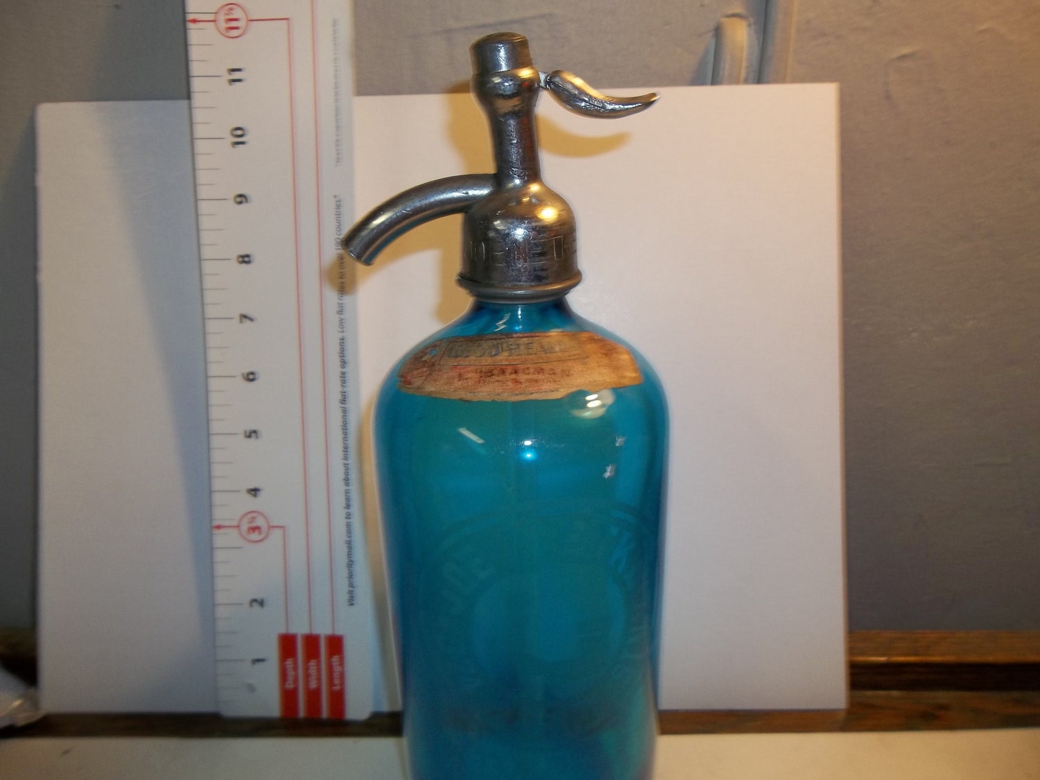 Vintage blue Seltzer bottle, Joe Netke bottle, vintage selter,