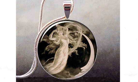 Maid of the Moon pendant, moon jewelry resin pendant, moon necklace charm, moon jewellery
