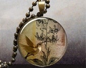 Orchid & Hummingbird pendant, hummingbird necklace, hummingbird jewelry, bird jewellery