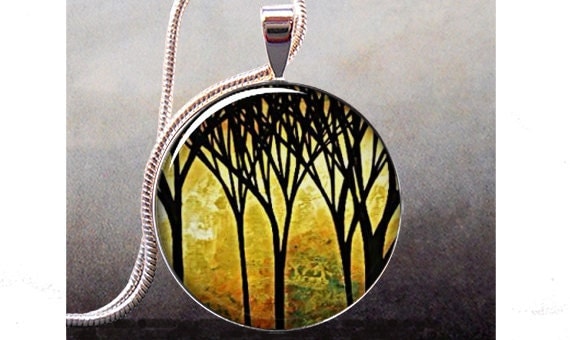 The Golden Grove art pendant charm, resin pendant tree jewelry tree necklace photo pendant