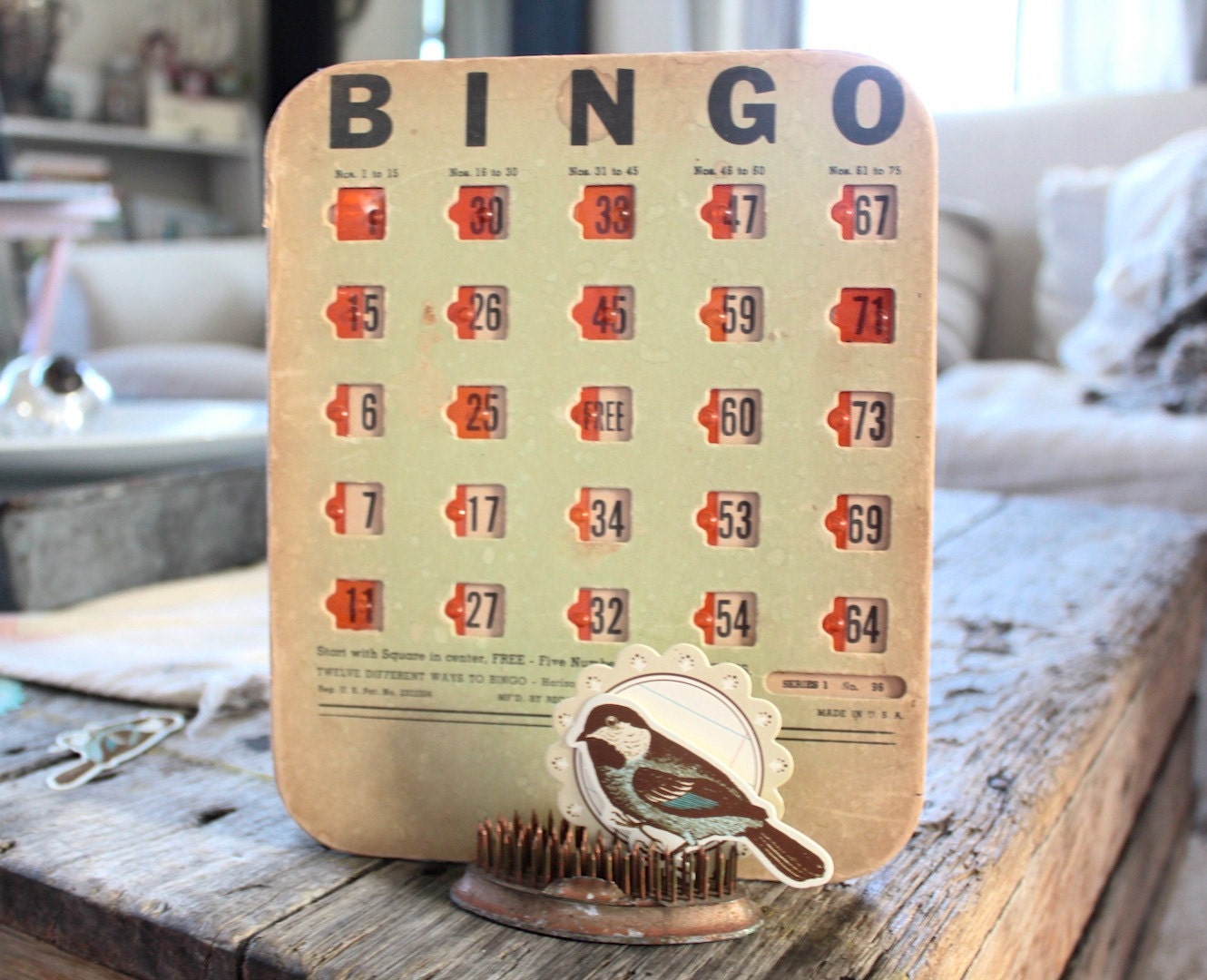 Vintage Bingo Card, Unique, Ephemera, Display