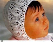 Leaf Border Baby Bonnet - Art Nouveau Style - PDF Knitting Pattern - Newborn to Six Months - PrettyPatternsPlease