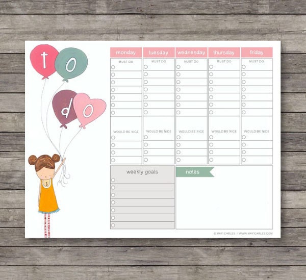 Weekly To Do Planner . Digital Collection . Mayi Carles