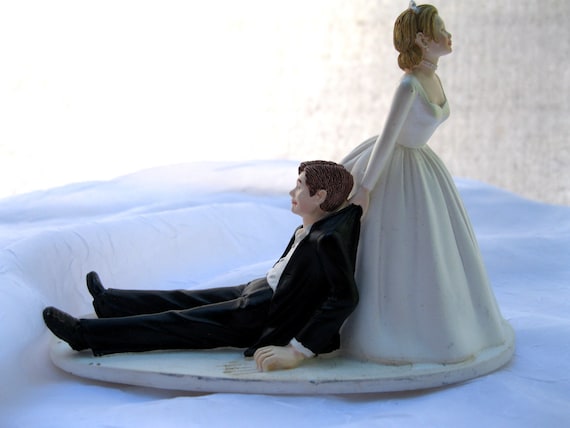 Vintage Wedding Cake Topper Determined Bride and Reluctant Groom from Tessiemay